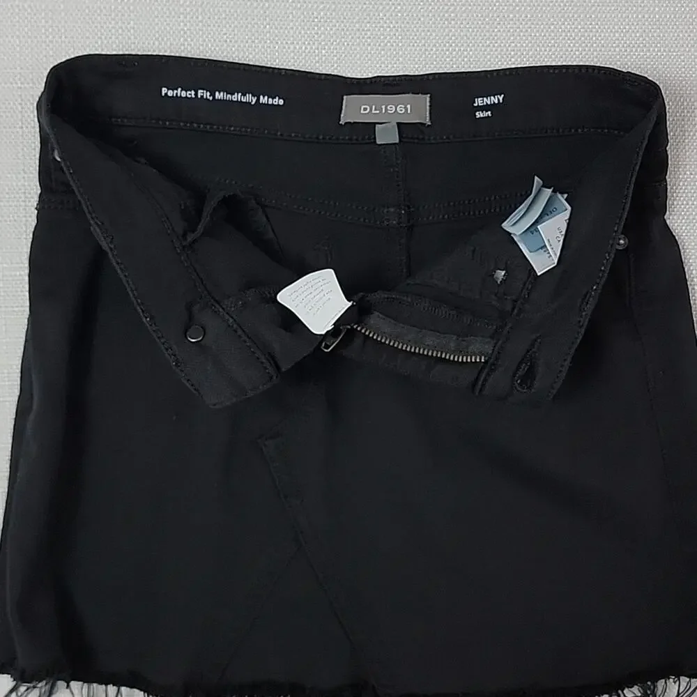 DL1961 Girls Denim‎ Jenny Mini Skirt in Black Jet Set Raw Hem 12